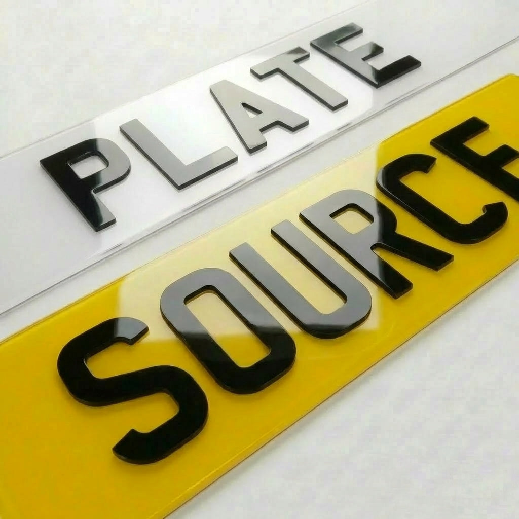 4D 3mm, raised lettering digits UK front and rear number plate white and yellow BS AU 145e compliant