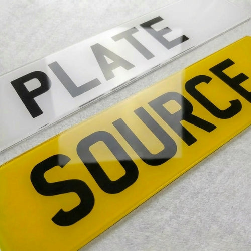 standard printed UK front and rear number plate white and yellow BS AU 145e compliant