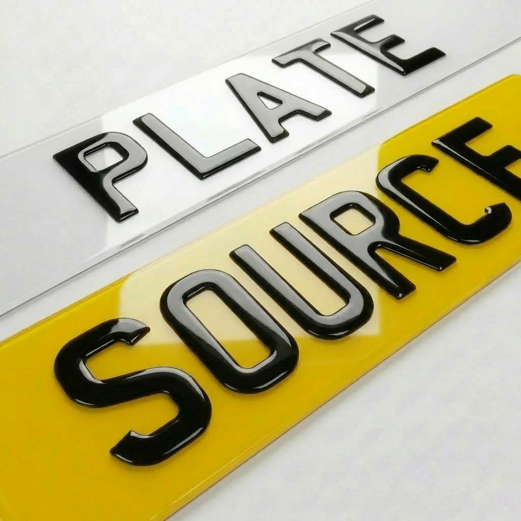 3D gel raised domed lettering digits UK front and rear number plate white and yellow BS AU 145e compliant